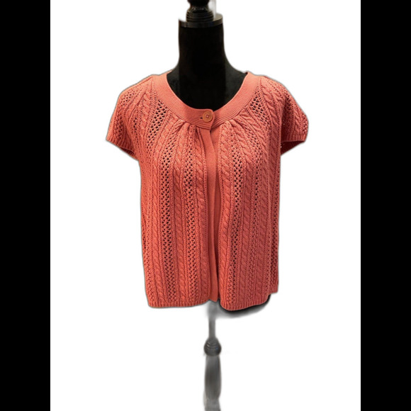 Sonoma Sweater Womens Short Sleeve Open Front Sz Medium  Coral Light Unique Knit - Picture 1 of 7